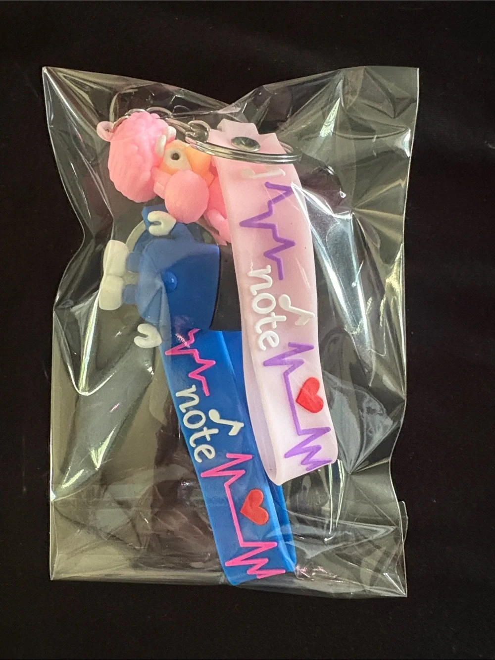 Bluey Pink And Blue Dog Keychain Bag Charm Set with Musical Note Straps